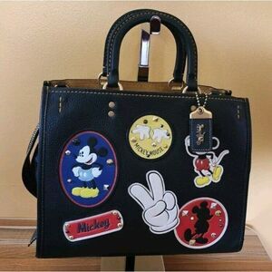 Coach Disney X Rogue with Patches Black Pebble Leather Bag 69183 Limited Edition